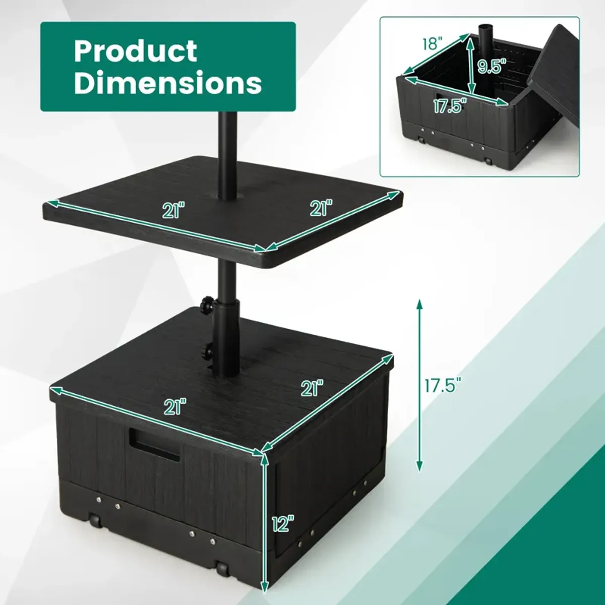 175 LBS Outdoor Fillable Umbrella Base with Table Tray