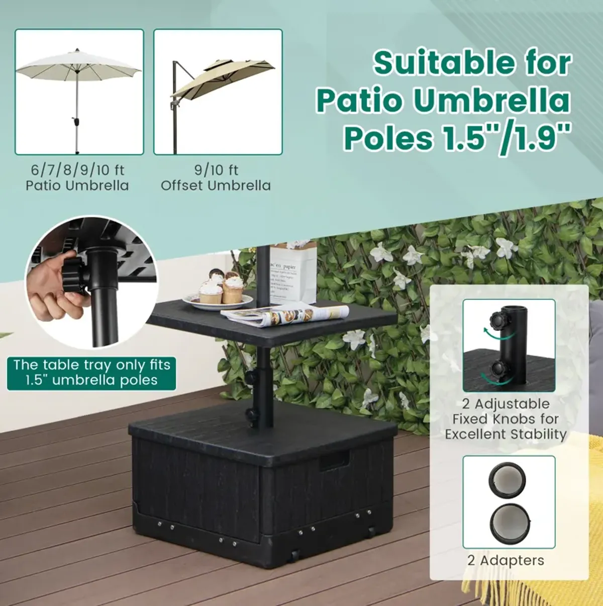 175 LBS Outdoor Fillable Umbrella Base with Table Tray