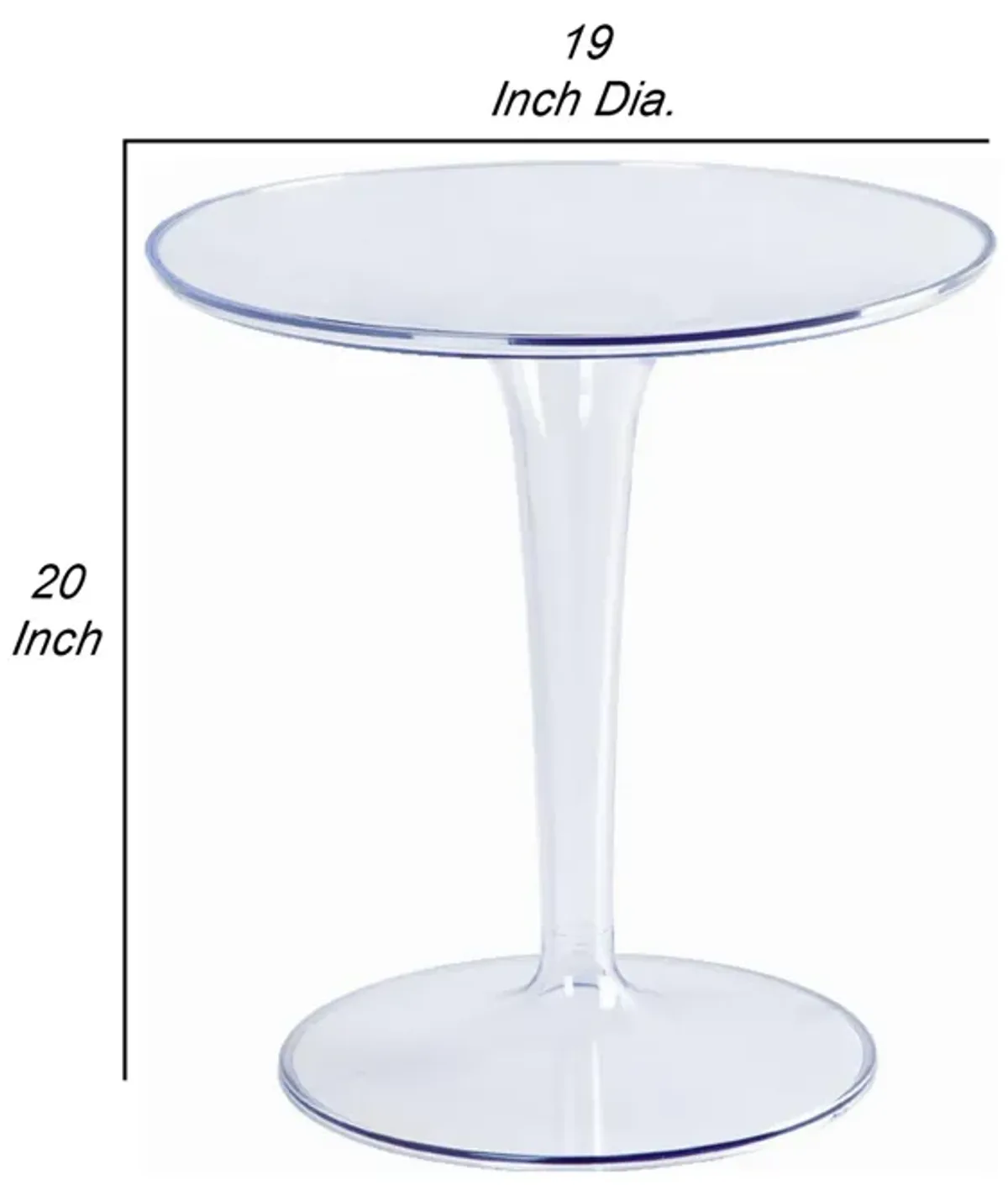 20 Inch Modern Side Accent Table, Clear Round Tabletop and Tapered Base-Benzara