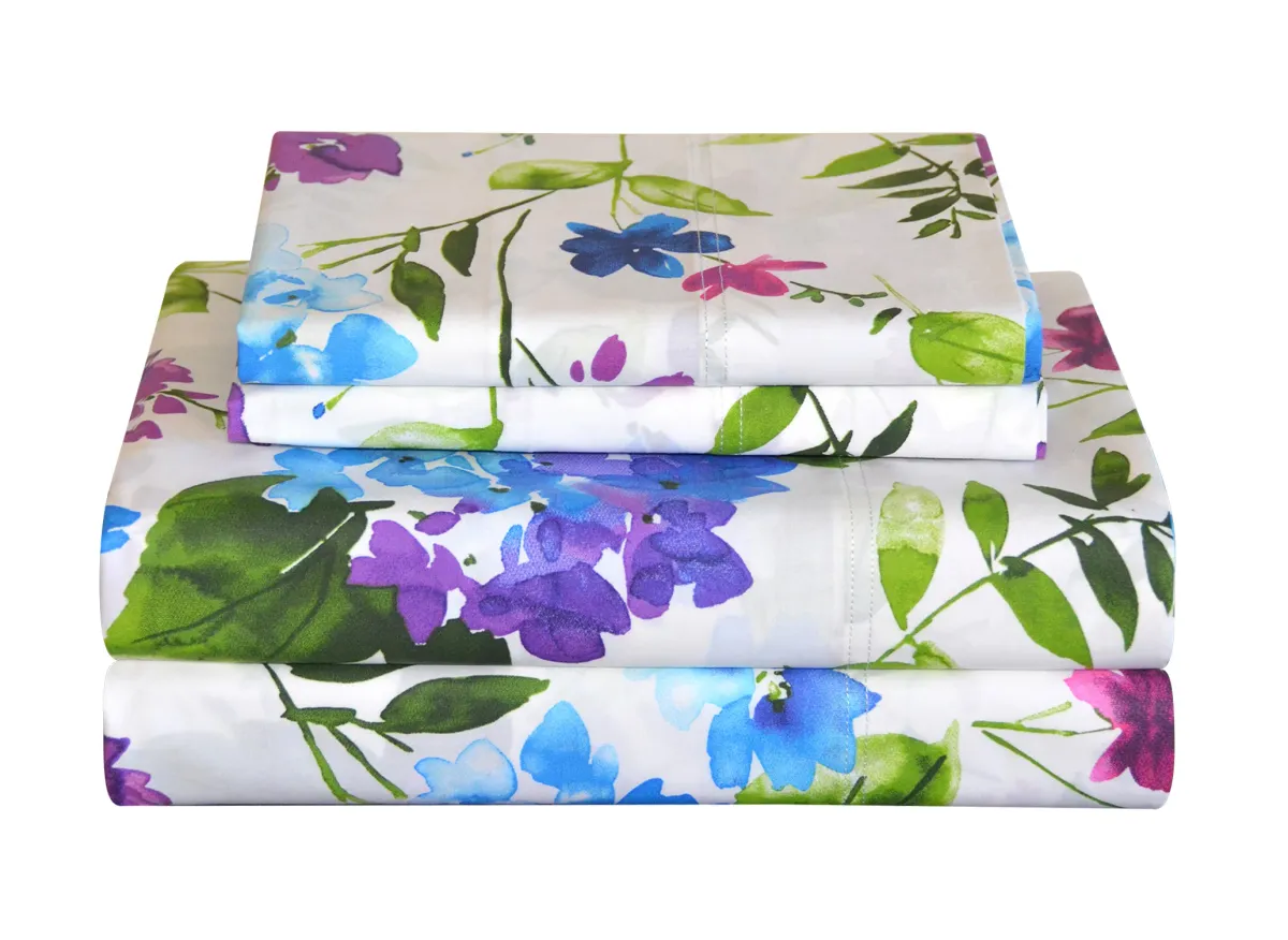 Pointehaven Cypress 200 Thread Count Printed Cotton Percale 3 pc Sheet Set, Twin Extra Long