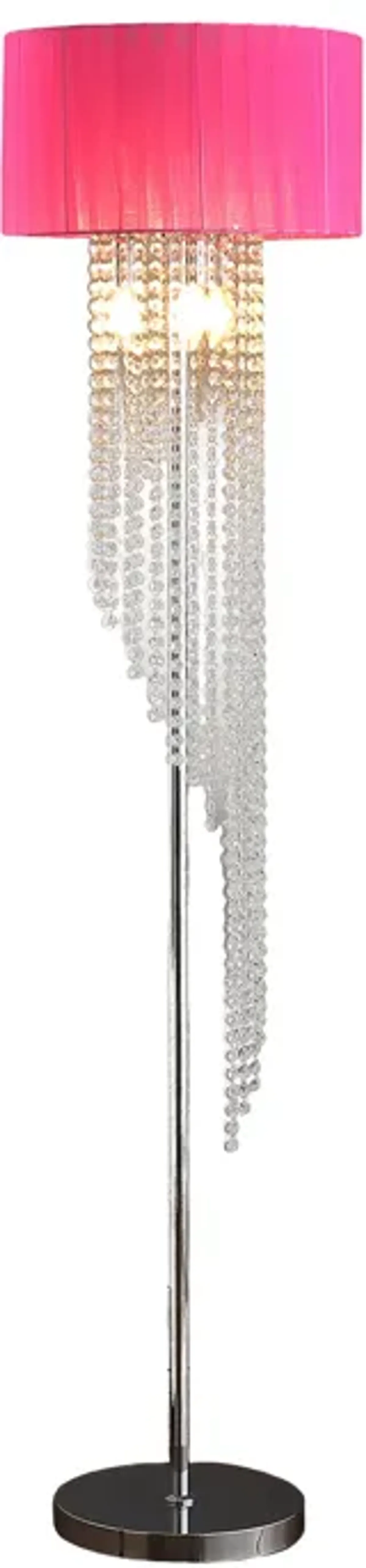 Mero Floor Lamp, Suspended Crystal Rain Chains, Pink Shade, 53 Inch  - Benzara