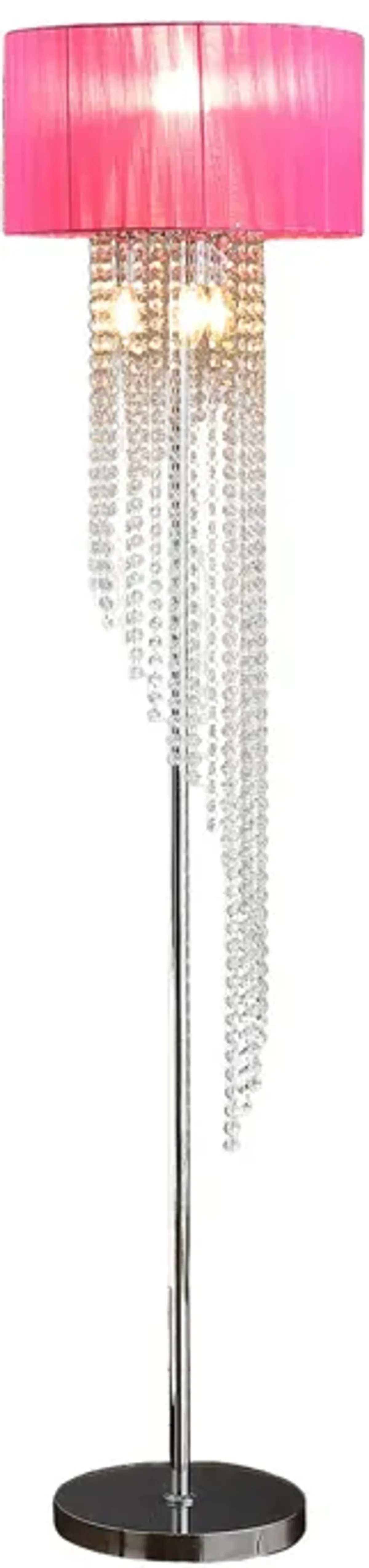 Mero Floor Lamp, Suspended Crystal Rain Chains, Pink Shade, 53 Inch  - Benzara