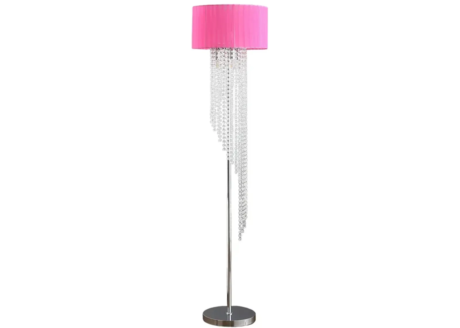 Mero Floor Lamp, Suspended Crystal Rain Chains, Pink Shade, 53 Inch  - Benzara