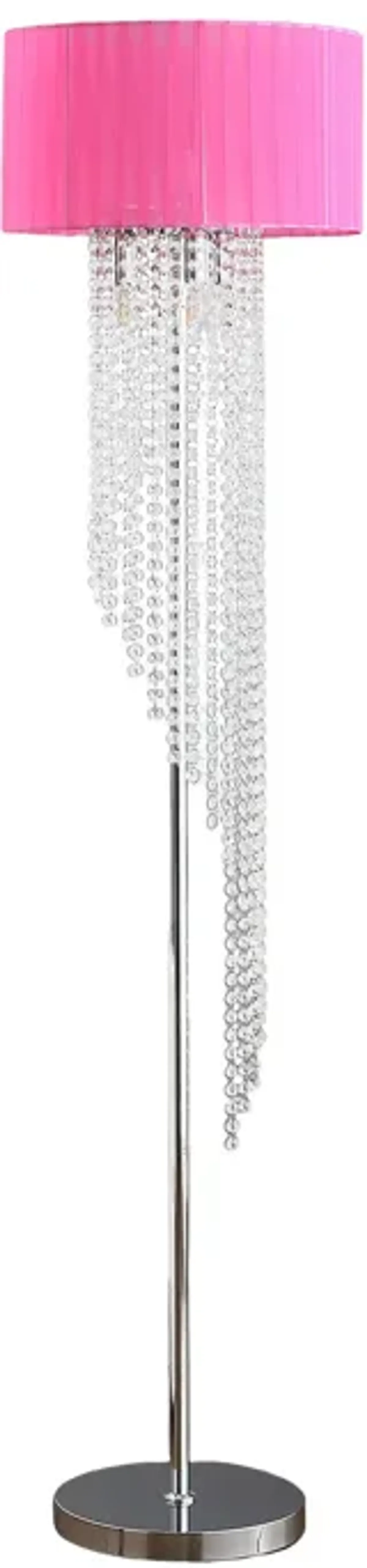 Mero Floor Lamp, Suspended Crystal Rain Chains, Pink Shade, 53 Inch  - Benzara