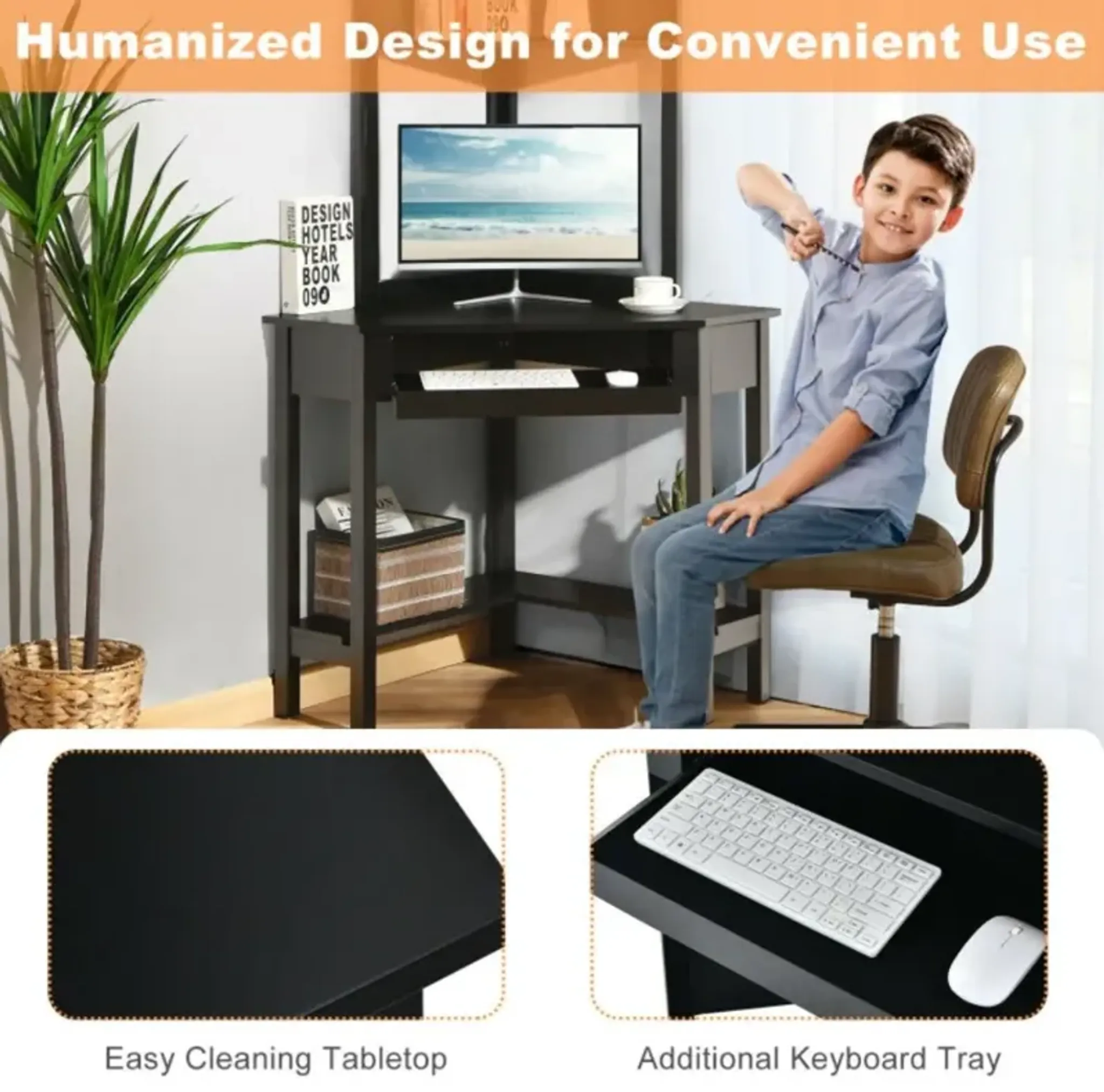 Corner Computer Desk with Hutch and Storage Shelves | Furniture.com