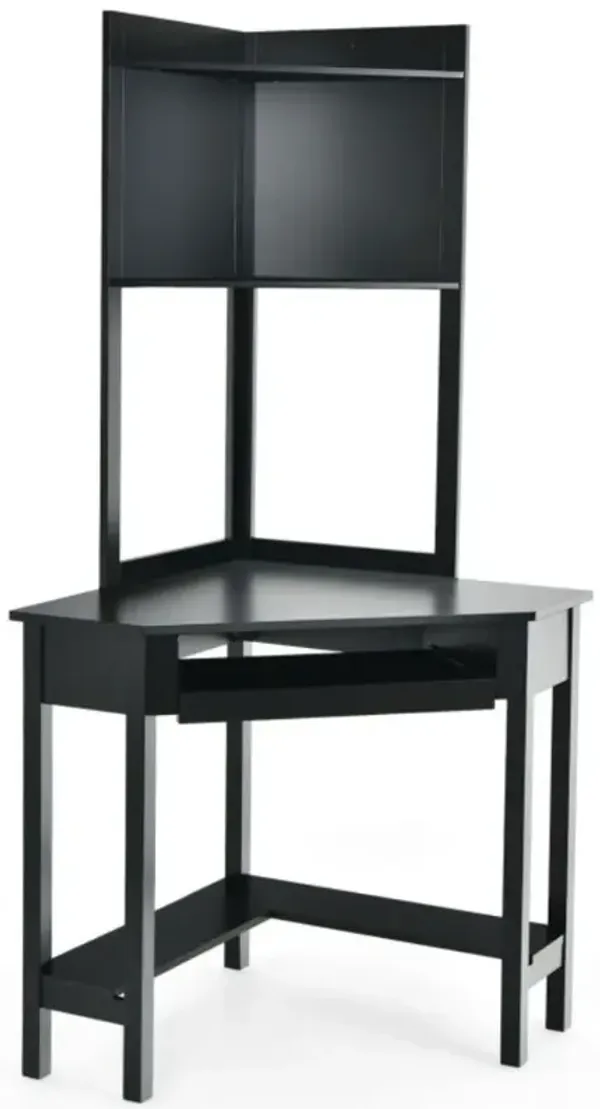 Corner Computer Desk with Hutch and Storage Shelves