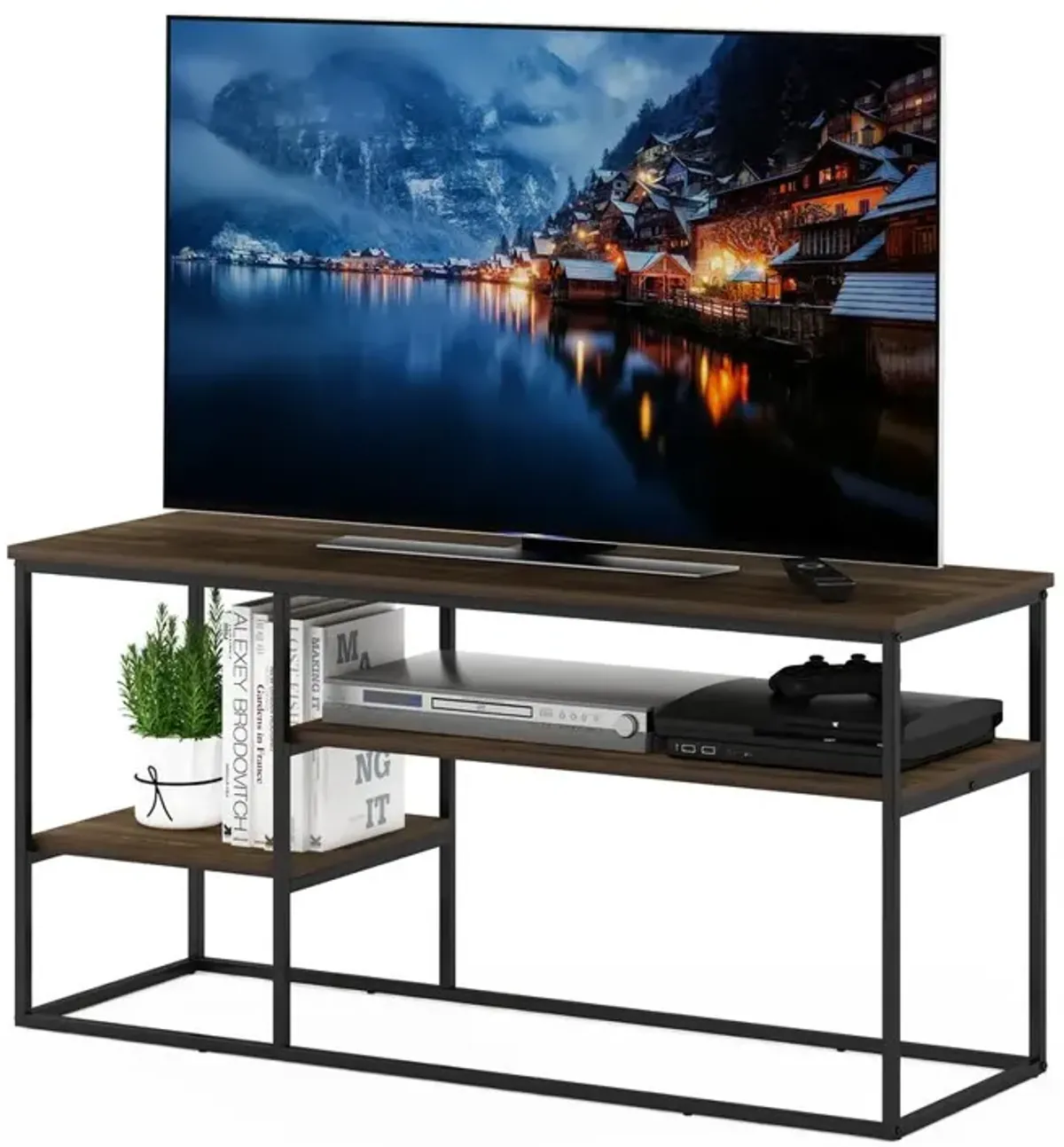 Furinno Moretti Modern Lifestyle TV Stand for TV up to 50 Inch, Columbia Walnut