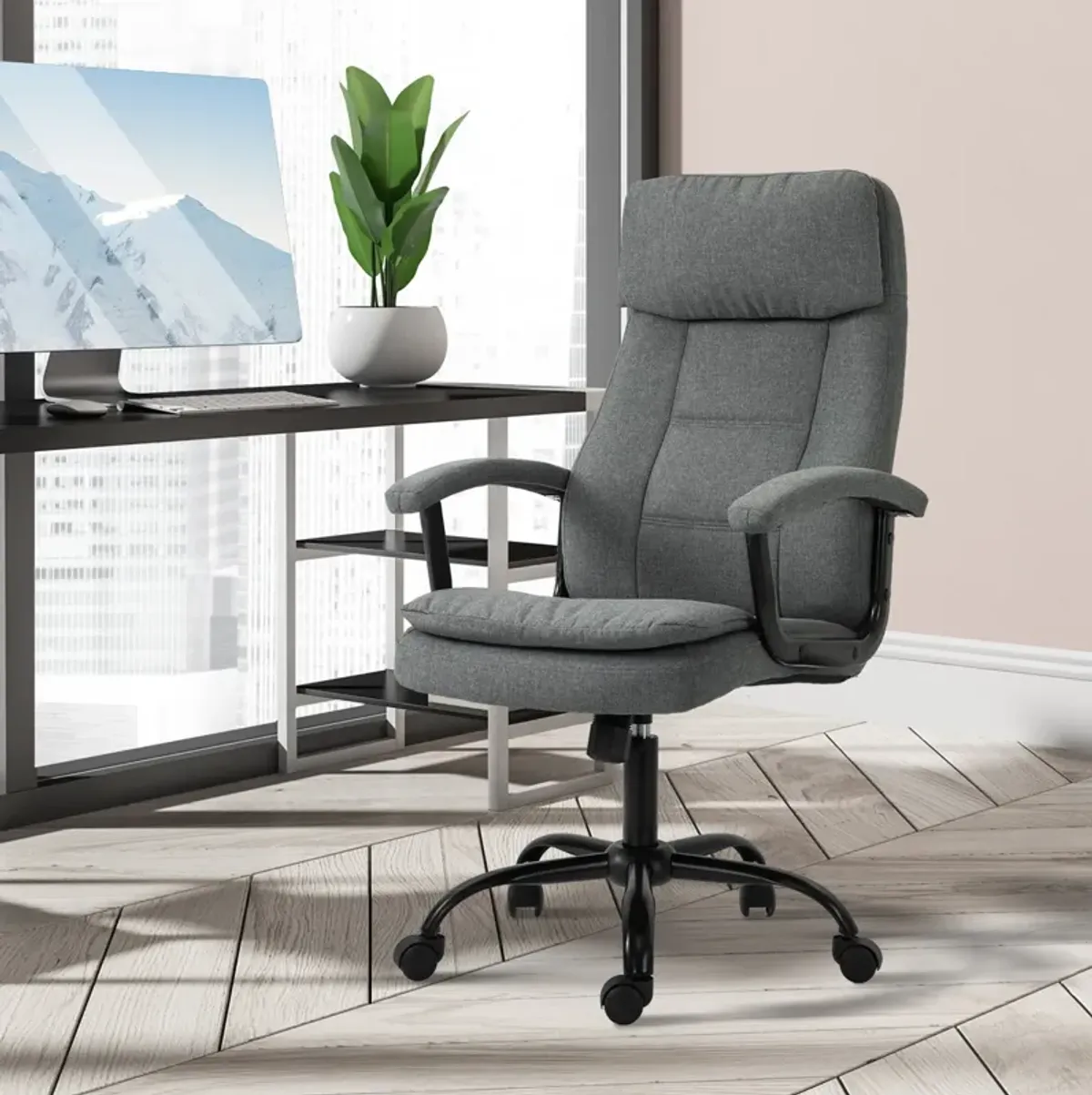 Grey Massage Office Chair: High-Back with 2-Point Vibration