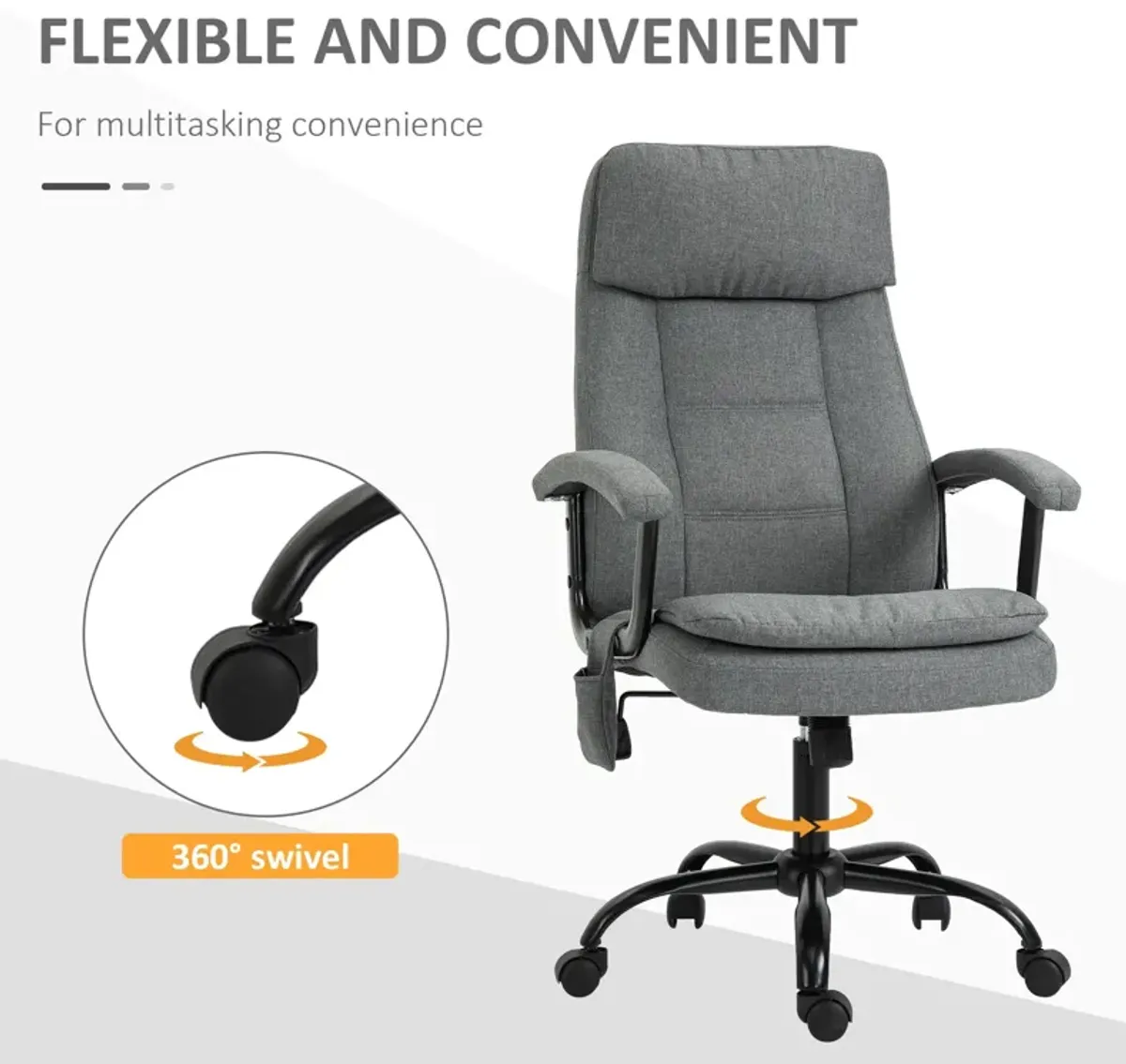 Grey Massage Office Chair: High-Back with 2-Point Vibration