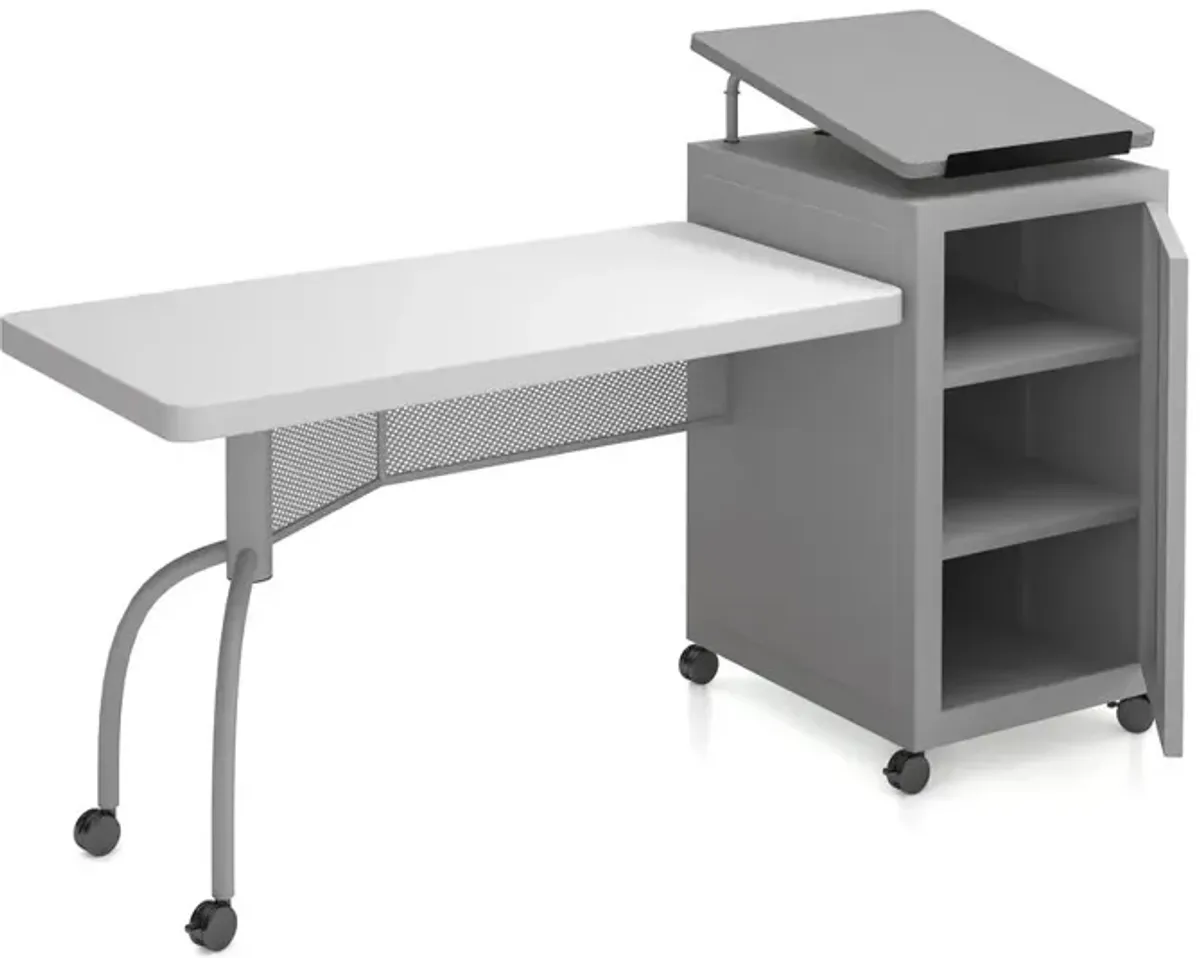 Oklahoma Sound® Edupod Teacher's Desk & Lectern Combo, Grey Hammer Tone