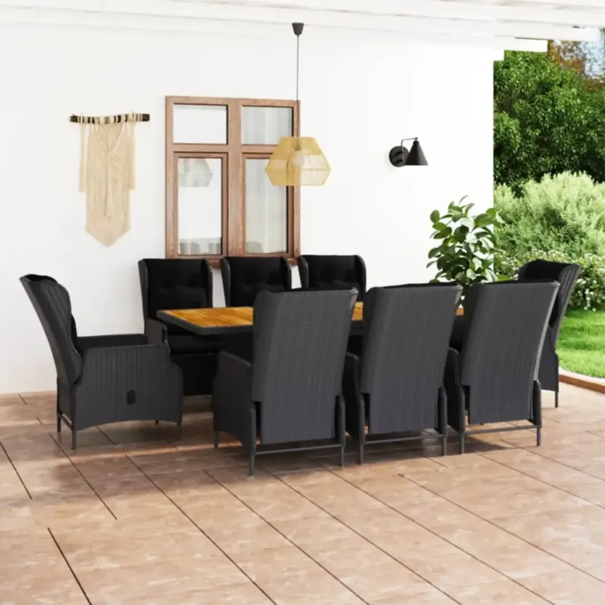 vidaXL 9 Piece Outdoor Dining Set with Cushions Poly Rattan Dark Gray