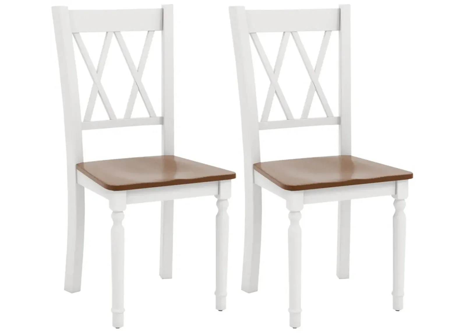 Set of 2 Wooden Farmhouse Kitchen Chairs with Rubber Wood Seat