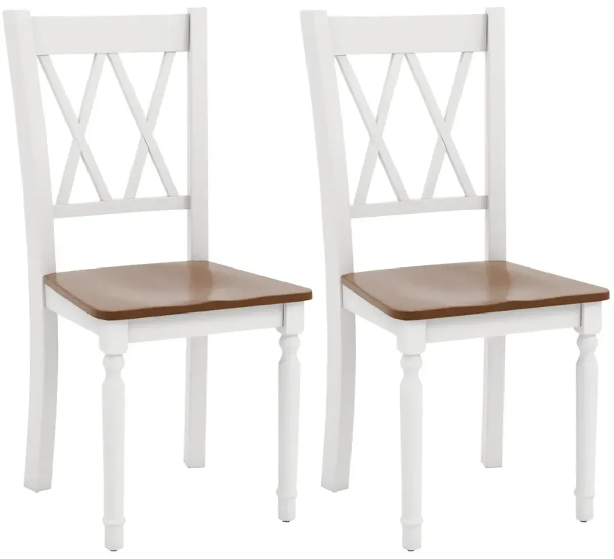 Set of 2 Wooden Farmhouse Kitchen Chairs with Rubber Wood Seat