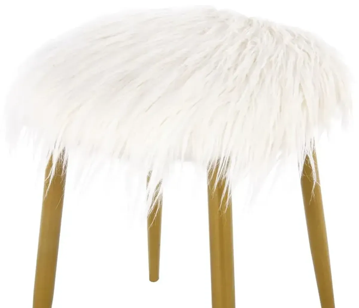 Carolina Living Madison Faux Fur Ottoman - White/Gold