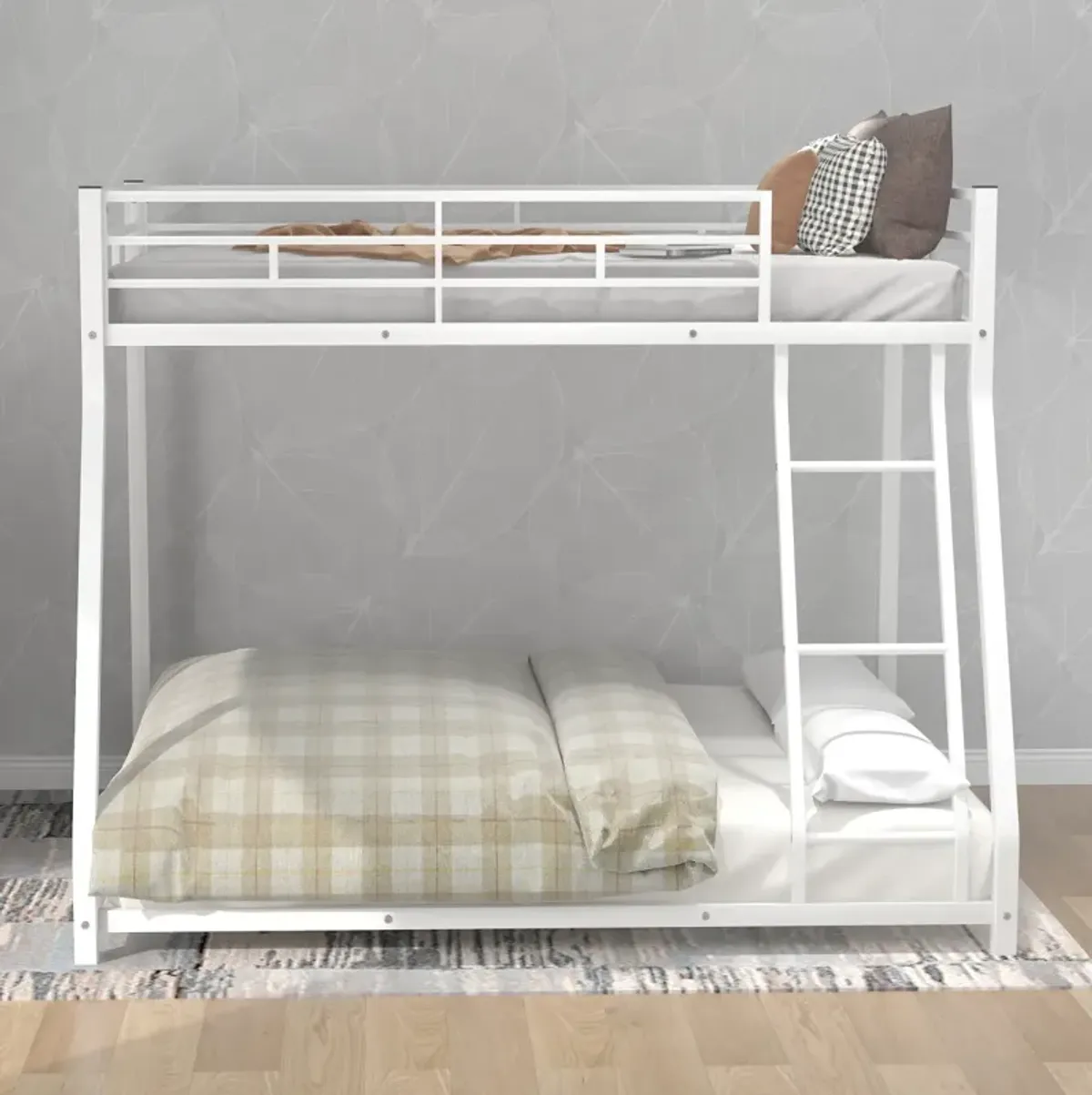 Metal Floor Bunk Bed, Twin Over Full, White