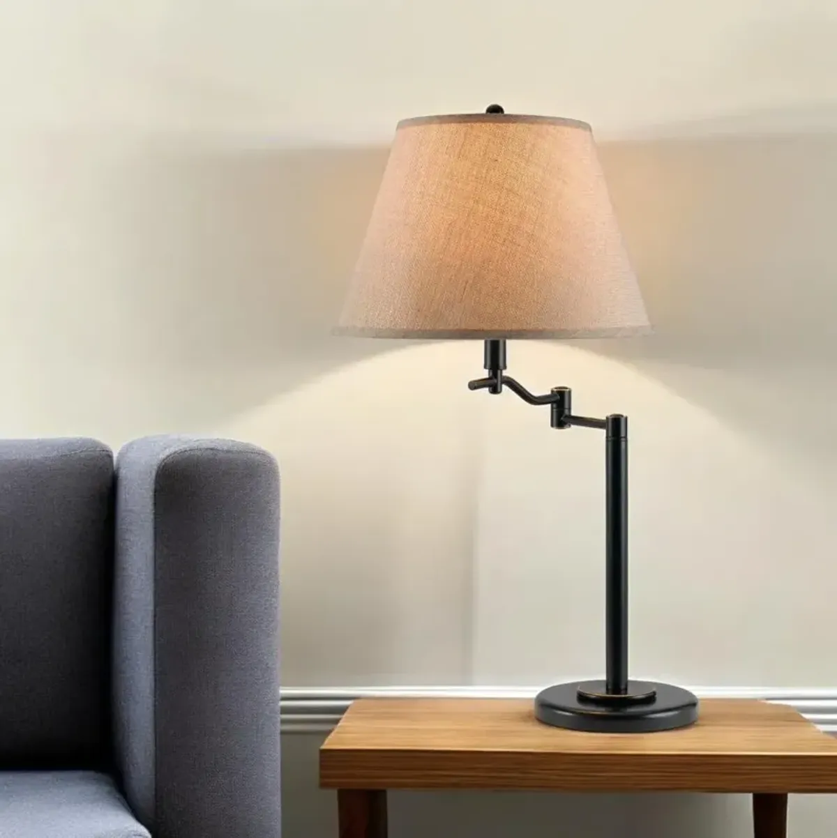 Hivvago 29" Bronze Metal Swing Arm Table Lamp With Off White Empire Shade