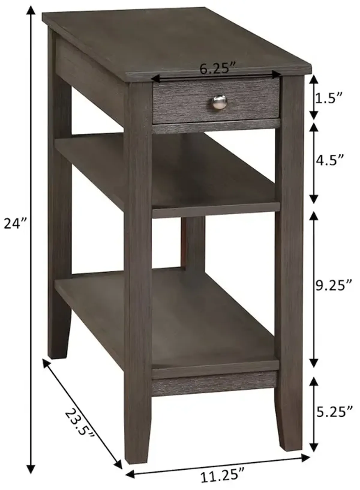 Convenience Concepts American Heritage 1 Drawer Chairside End Table with Charging Station and Shelves