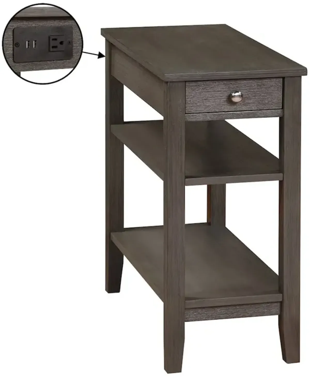 Convenience Concepts American Heritage 1 Drawer Chairside End Table with Charging Station and Shelves