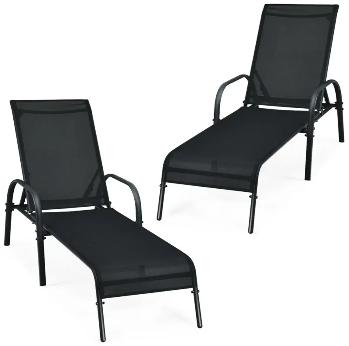 2 Pcs Outdoor Patio Lounge Chair Chaise Fabric with Adjustable Reclining Armrest
