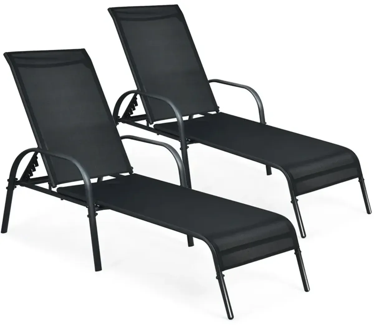 2 Pcs Outdoor Patio Lounge Chair Chaise Fabric with Adjustable Reclining Armrest