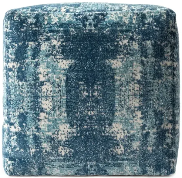 18" Blue Polyester Blend Ottoman