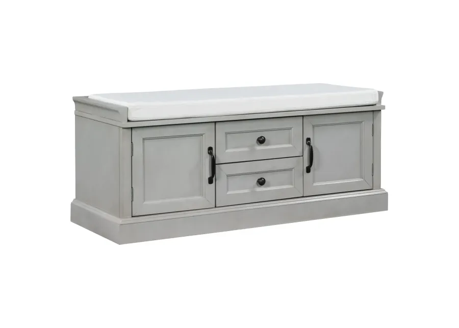 Storage Bench With 2 Drawers And 2 Cabinets, Shoe Bench With Removable Cushion For Living Room