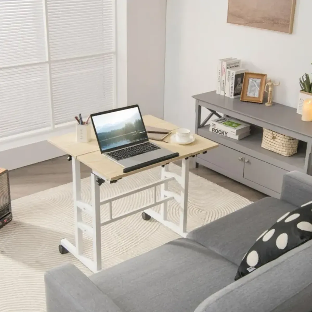 Hivvago Mobile Stand-up Computer Desk Adjustable with 2 Tilting Desktops