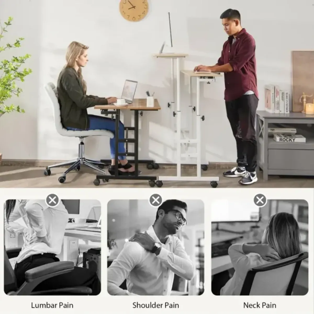 Hivvago Mobile Stand-up Computer Desk Adjustable with 2 Tilting Desktops