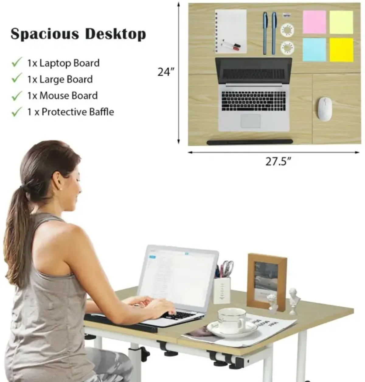 Hivvago Mobile Stand-up Computer Desk Adjustable with 2 Tilting Desktops