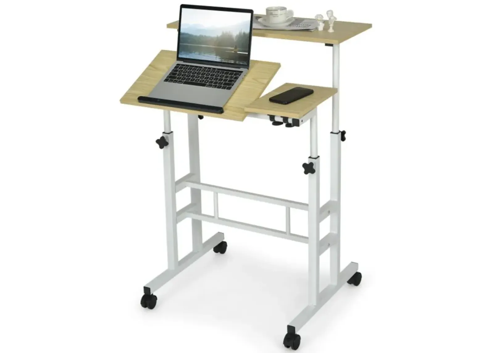 Hivvago Mobile Stand-up Computer Desk Adjustable with 2 Tilting Desktops