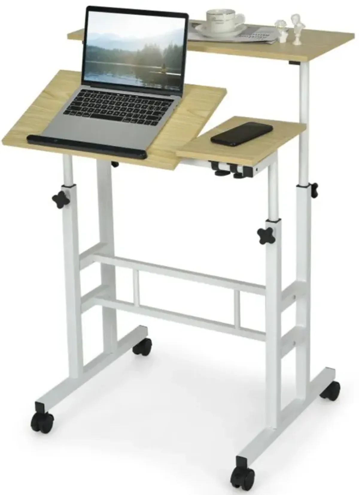 Hivvago Mobile Stand-up Computer Desk Adjustable with 2 Tilting Desktops