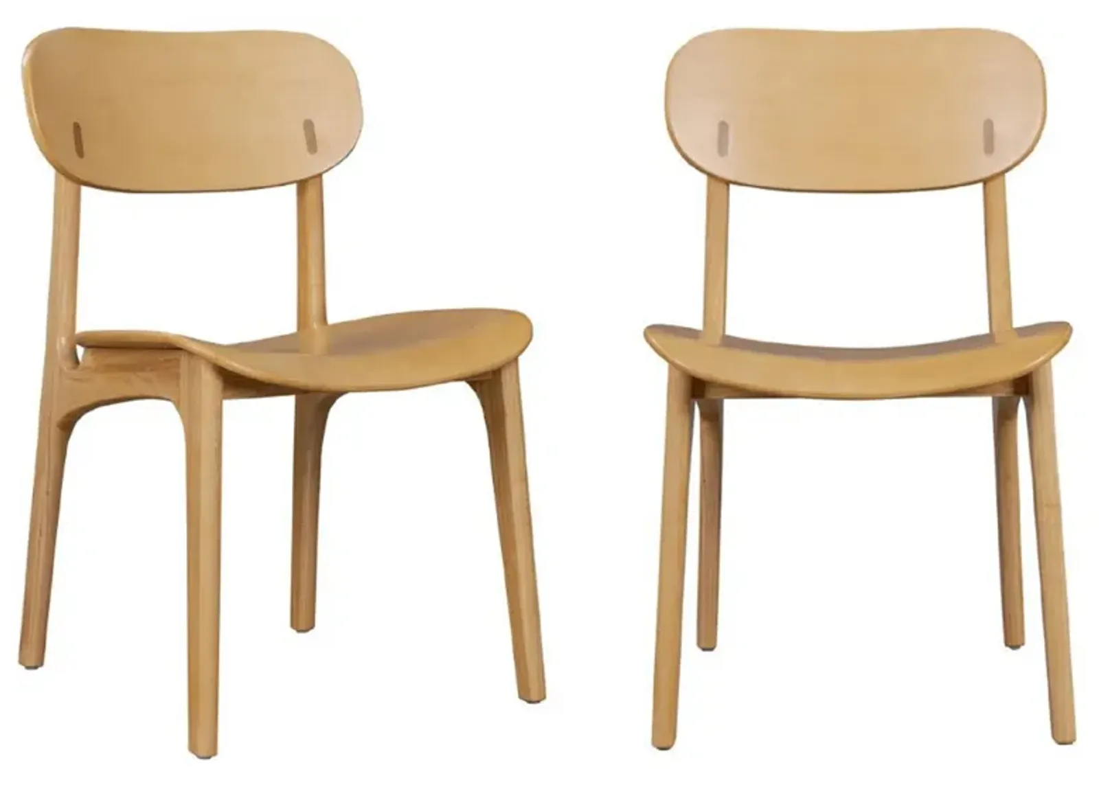 Seln 20 Inch Dining Chair Set of 2, Curved Seat, Splayed Legs, Light Brown - Benzara