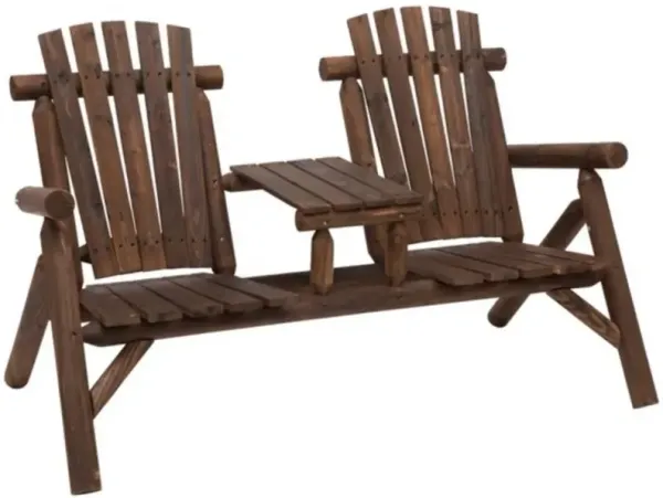Patio Bench Chair with Center Coffee Table Outdoor Loveseat for Garden & Porch Seating