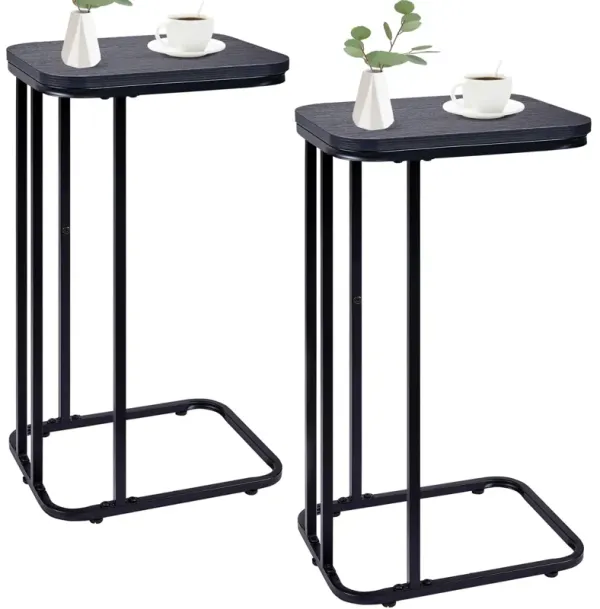 KJGKK C Shaped End Table Set of 2, Small Side Table for Sofa and Bed, Couch Tables That Slide Under, Tall Tv Tray Table for Livi
