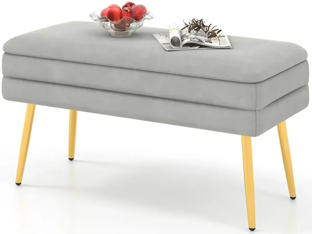 Velvet Upholstered Storage Bench with Removable Top-Grey