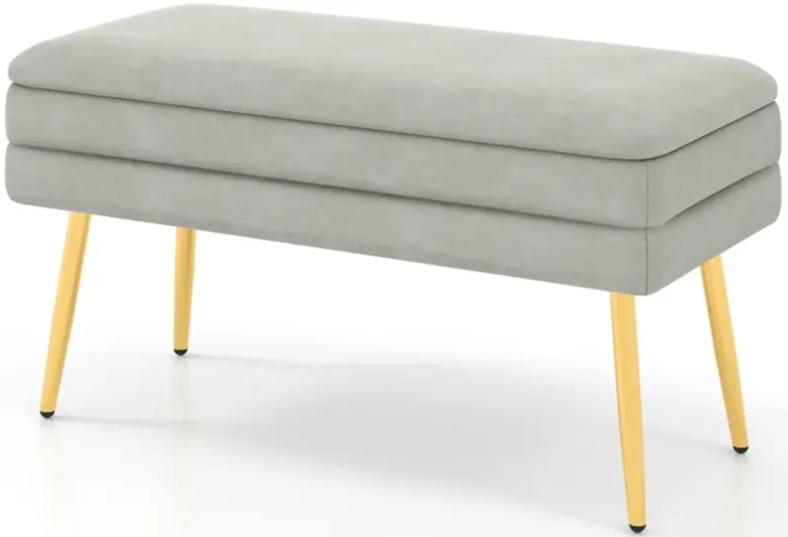 Velvet Upholstered Storage Bench with Removable Top-Grey