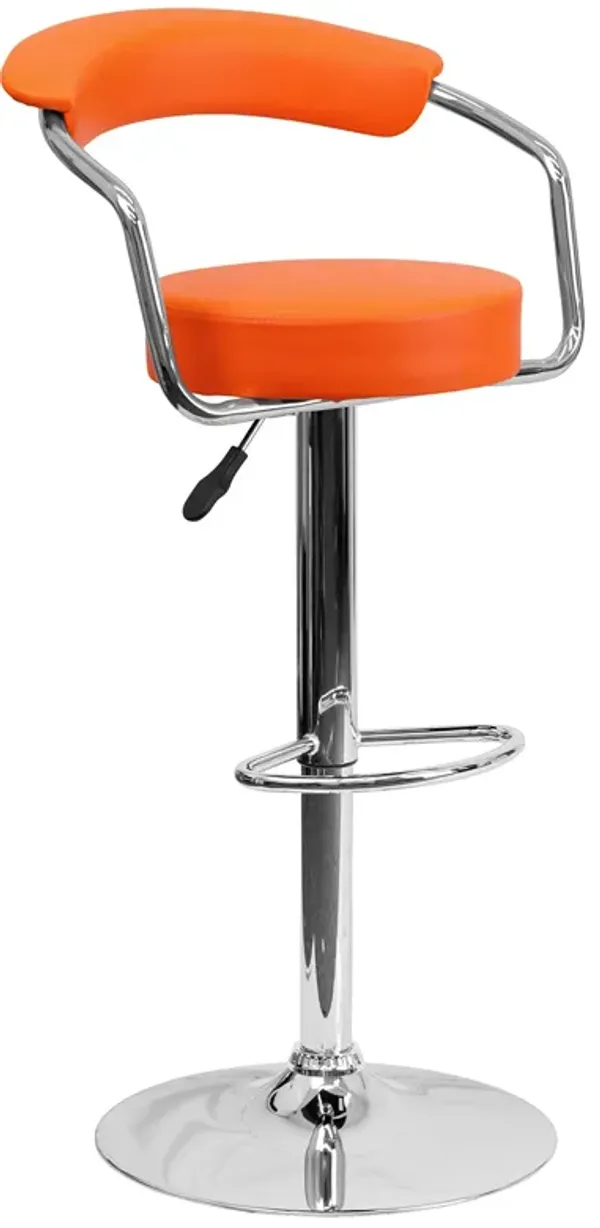 Flash Furniture Cruz Contemporary Orange Vinyl Adjustable Height Barstool with Arms and Chrome Base