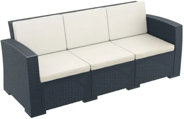 55" Gray Outdoor Patio Sofa with Natural Beige Sunbrella Cushion