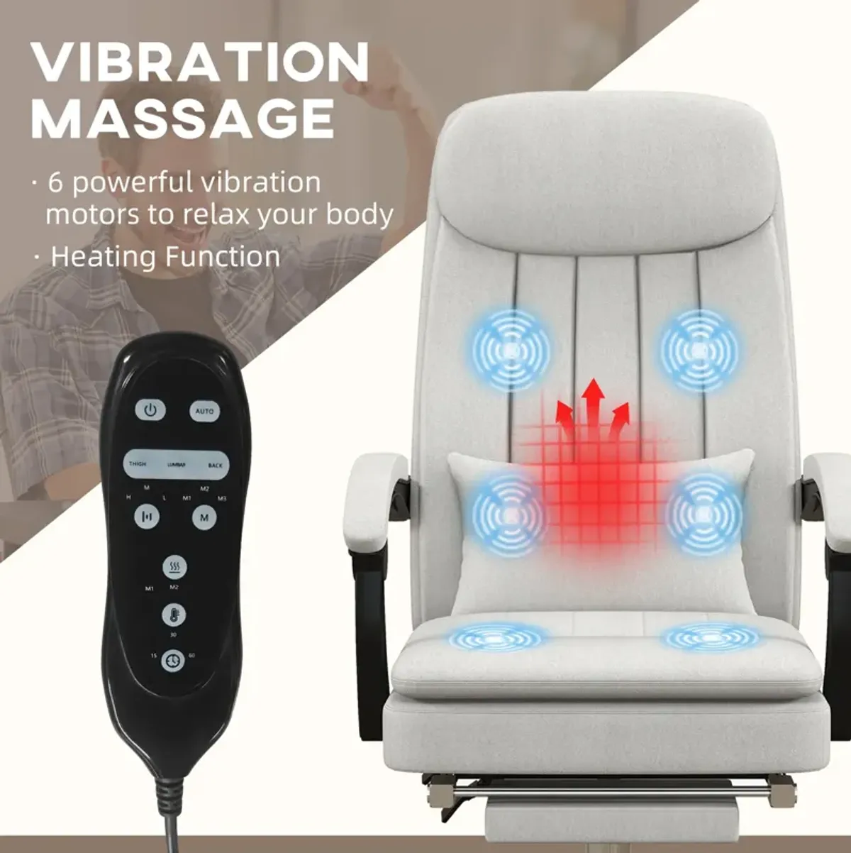 Cream White Massage Chair: Microfibre, Reclining, Footrest