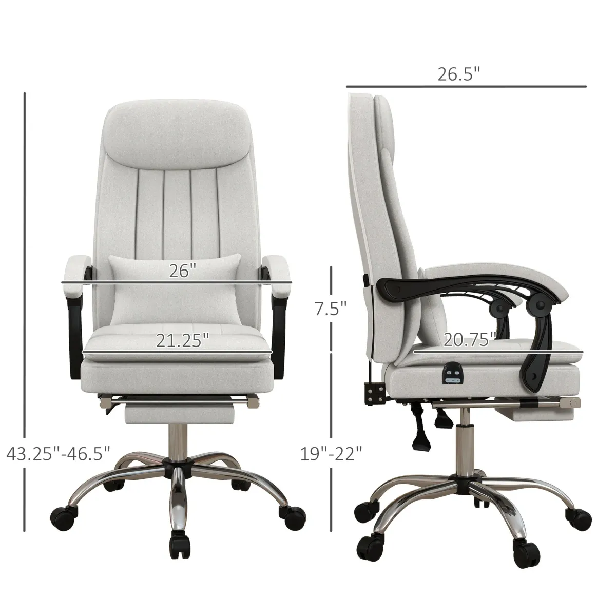 Cream White Massage Chair: Microfibre, Reclining, Footrest