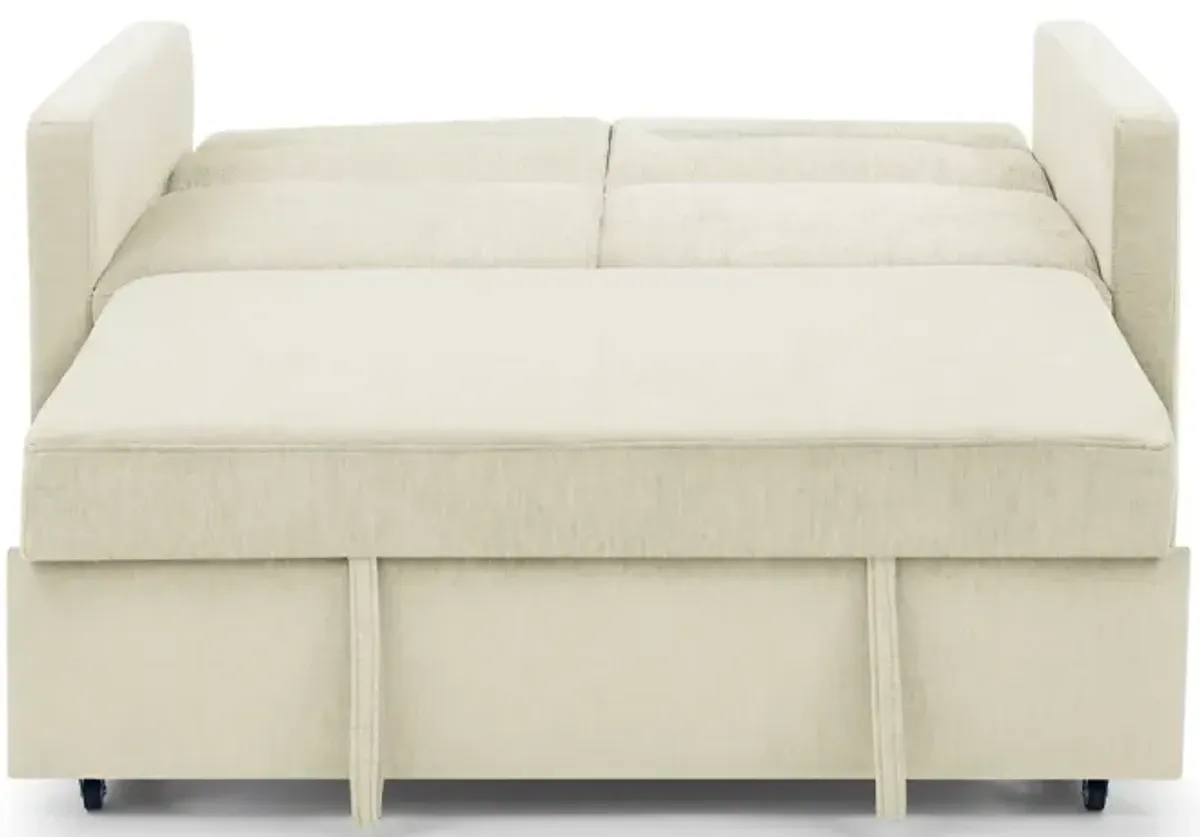 Loveseats Sofa Bed With Pull-Out Bed, Adjustable Back And Two Arm Pocket, Beige (54.5"X33" X 31.5")