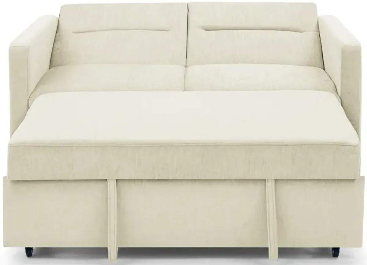 Loveseats Sofa Bed With Pull-Out Bed, Adjustable Back And Two Arm Pocket, Beige (54.5"X33" X 31.5")