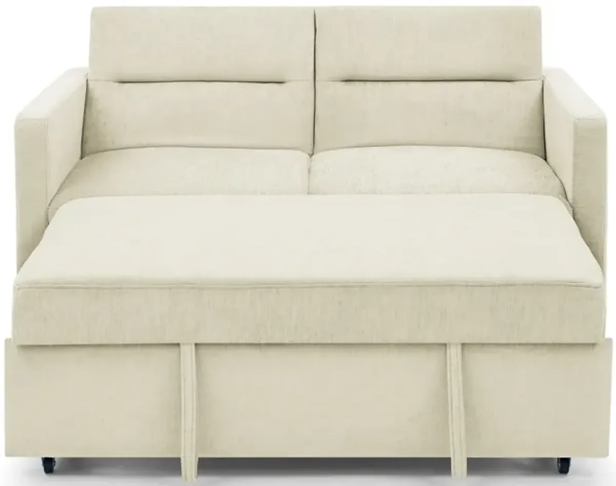 Loveseats Sofa Bed With Pull-Out Bed, Adjustable Back And Two Arm Pocket, Beige (54.5"X33" X 31.5")