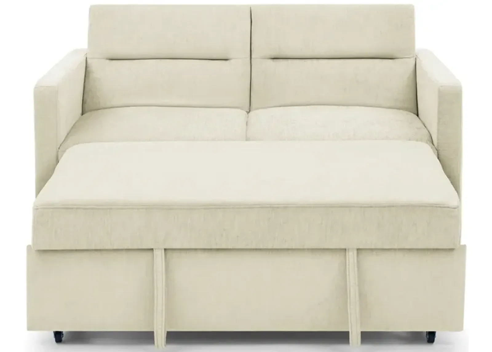 Loveseats Sofa Bed With Pull-Out Bed, Adjustable Back And Two Arm Pocket, Beige (54.5"X33" X 31.5")