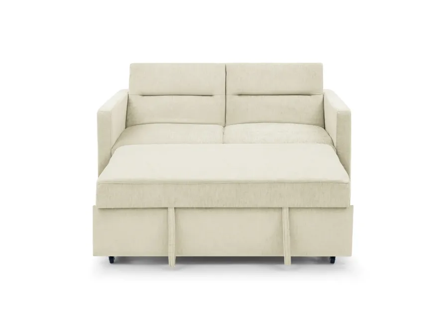 Loveseats Sofa Bed With Pull-Out Bed, Adjustable Back And Two Arm Pocket, Beige (54.5"X33" X 31.5")