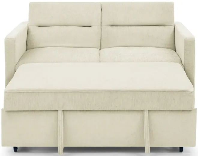 Loveseats Sofa Bed With Pull-Out Bed, Adjustable Back And Two Arm Pocket, Beige (54.5"X33" X 31.5")