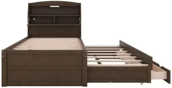 Merax Platform Bed with Trundle and Storage Headboard