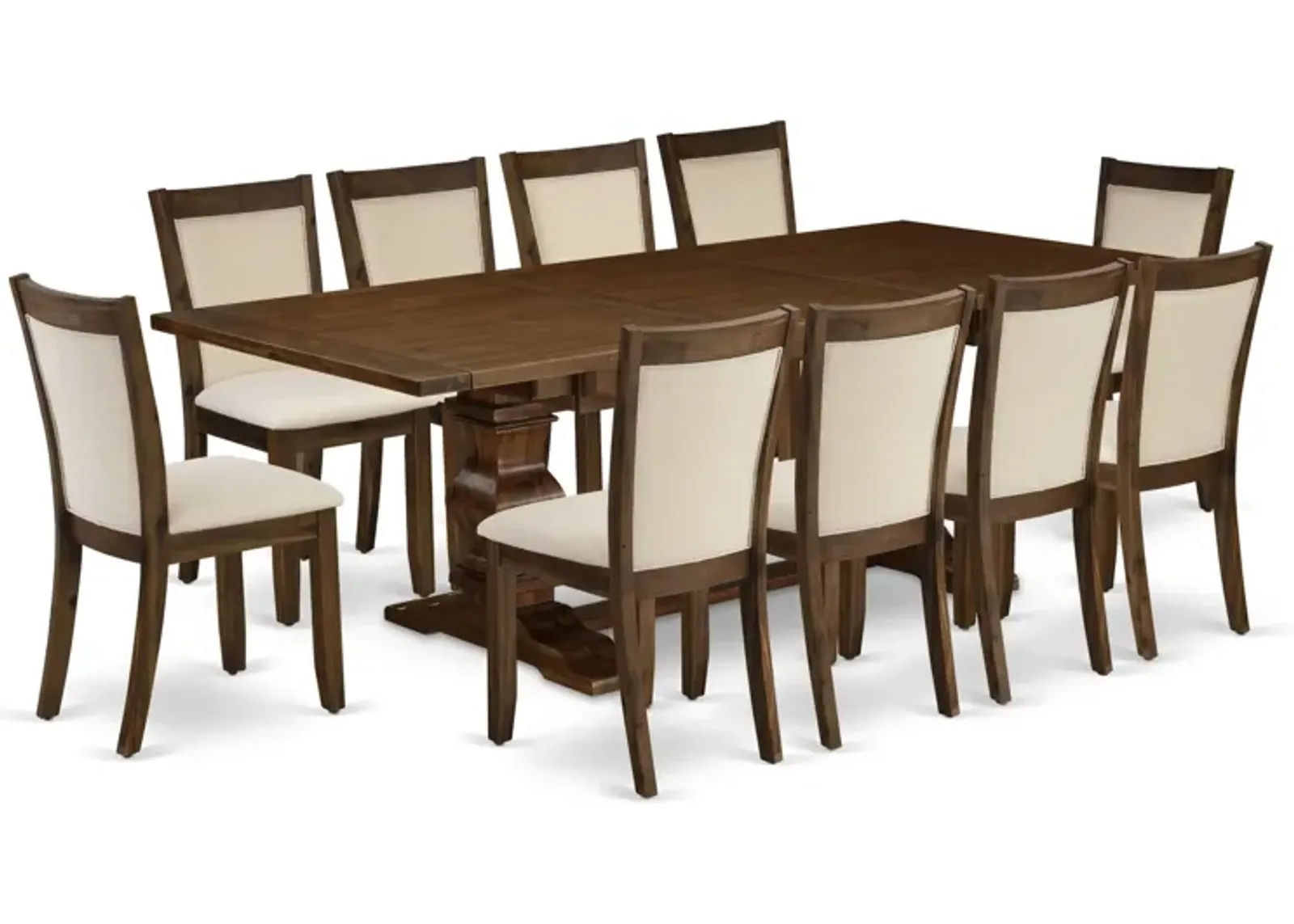 East West Furniture East West Furniture I3MZ7-NN-32 7-Piece Dining Set - A Gorgeous Kitchen Table and 6 Attractive Light Beige Linen Fabric Wood Dining Chairs with Stylish High Back (Sand Blasting Antique Walnut Finish)