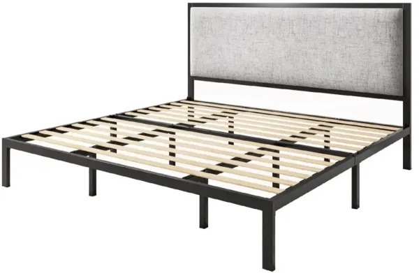 Metal Platform Bed Frame – Tall Linen Upholstered Headboard with Strong Support