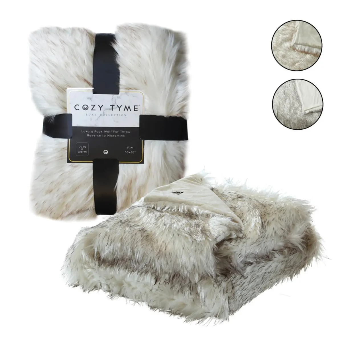 Cozy Tyme Janvier Faux Wolf Fur Throw 50"x60".